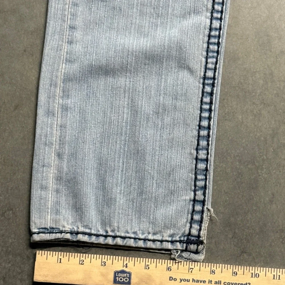 True Religion Billy Super T Light Wash Straight Leg Jeans Mens 32 Thick Stitch